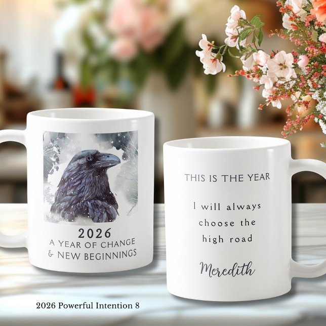 Mug 8. Corbeau 2026 Année de Changement Intention Puis (Raven 2026 Year of Change and New Beginnings Powerful Intention 8 Coffee Mug)