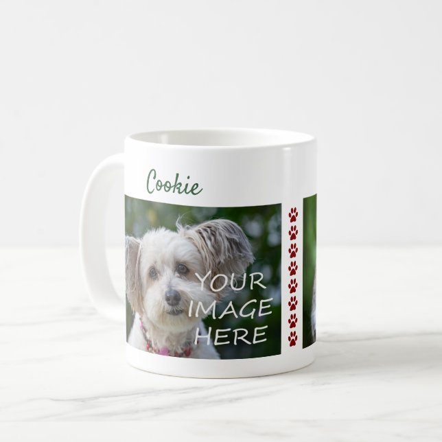 Mug 8 empreintes de pattes Photos de chien et chat Nom (Devant gauche)