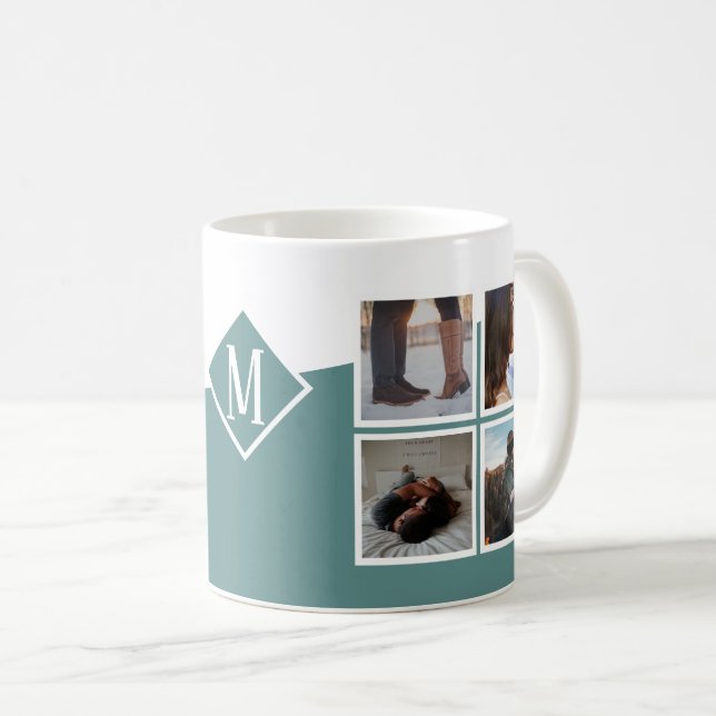 Mug 8 Photo Collage Instagram Monogramme Vert (Devant droit)