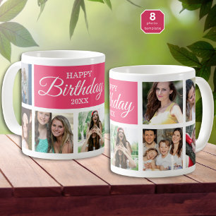 Mug 8 Photo Collage rose Joyeux anniversaire