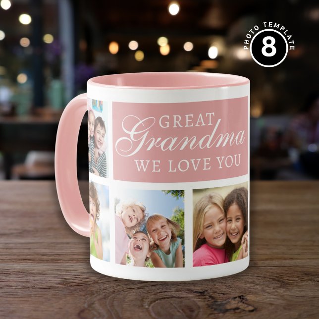 Mug 8 Photo Collage We Love You Great Grandma Pink (Créateur téléchargé)