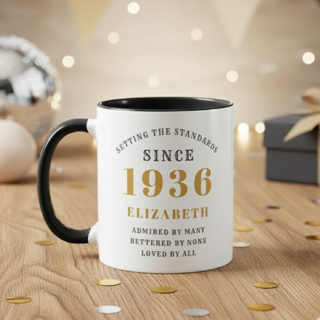 Mug 90e anniversaire 1936 Ajouter un nom Élégant (Born 1936 birthday gift mug. Out of focus background.)