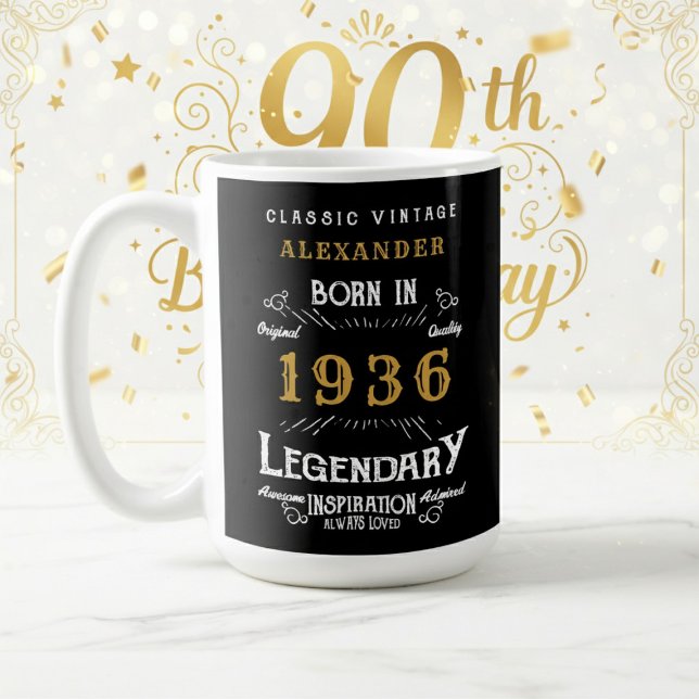 Mug 90e anniversaire 1936 légendaire Rétro (1936 coffee mug on a white and gold background.)