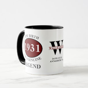 Mug 90th Birthday Monogram Born 1931 Legend Ajouter No