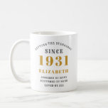 Mug 90th Birthday Standards Born 1931 Ajouter Votre No<br><div class="desc">90ème anniversaire "Normes" mug pour ceux nés en 1931. Customisez facilement le texte à l'avant et à l'arrière de cette tasse de café d'anniversaire en utilisant le modèle fourni. Une partie de la gamme de normes d'établissement des dessins et modèles.</div>