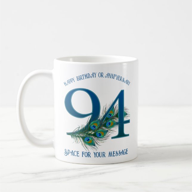 Mug 94e Anniversaire Plume de Paon Personnalisable (Gauche)