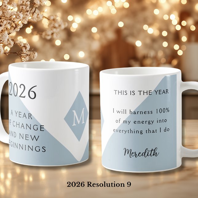 Mug 9. Résolution du Nouvel An pour 2026 Année de Chan (2026 Year of Change and New Beginnings Dusty Blue Resolution 9 Coffee Mug)