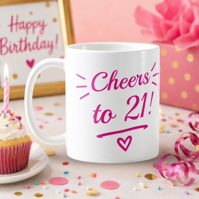 Mug À 21 ans, joyeux anniversaire rose (Créateur téléchargé)
