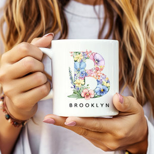 Mug à alphabet floral personnalisé, Cadeau de mari