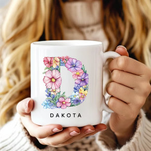 Mug à alphabet floral personnalisé, cadeaux de fêt