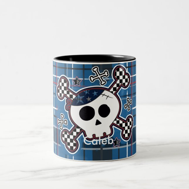 Mug à café à carreaux bleus crâne et os garçons (Centre)