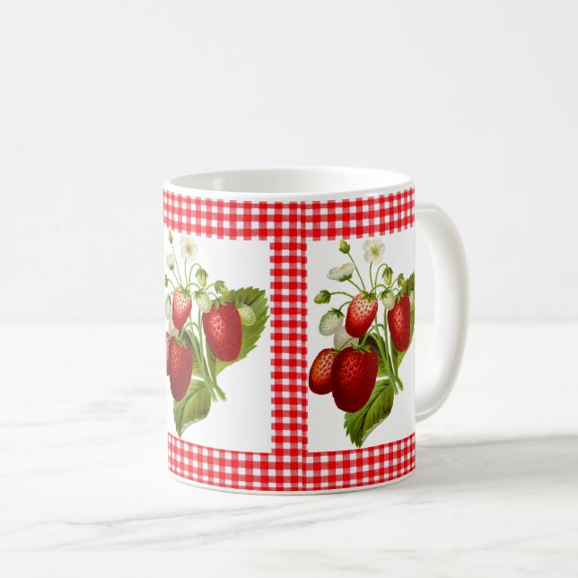 Mug à café à carreaux rouges avec motif fraise (Devant droit)