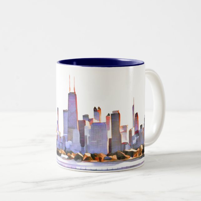 Mug à café à deux tons de Chicago Skyline (Devant droit)
