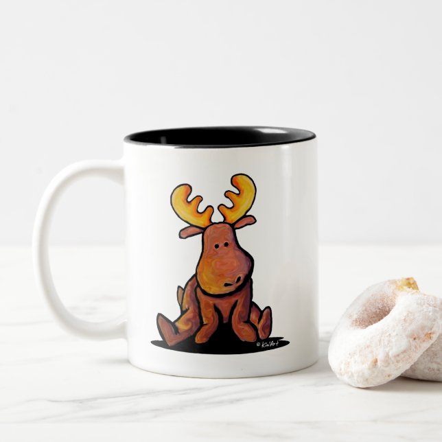 Mug à café à deux tons d'orignal super (Avec donut)