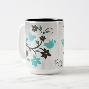 Mug à café à deux tons turquoise Lovebirds