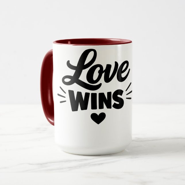 Mug à café avec citation romantique « L'amour gagn (Devant gauche)