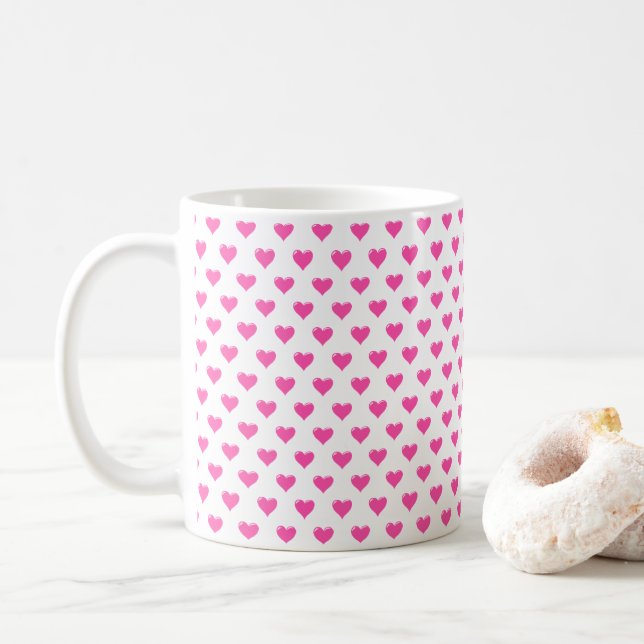 Mug à café avec des cœurs roses (Avec donut)