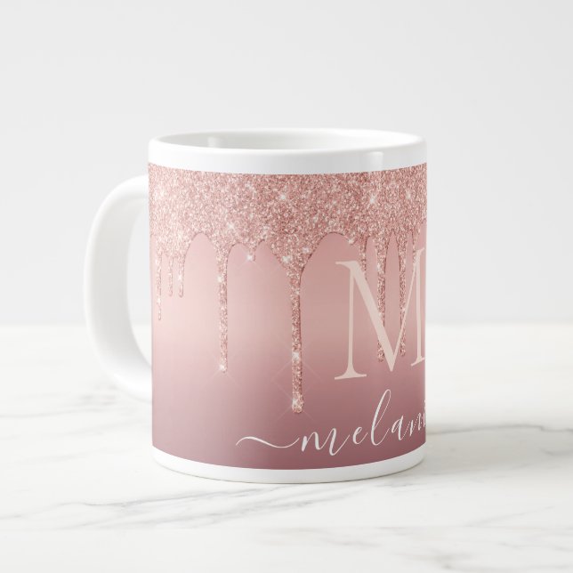Mug à Café avec Paillettes Rose Gold Votre Nom et  (Devant gauche)