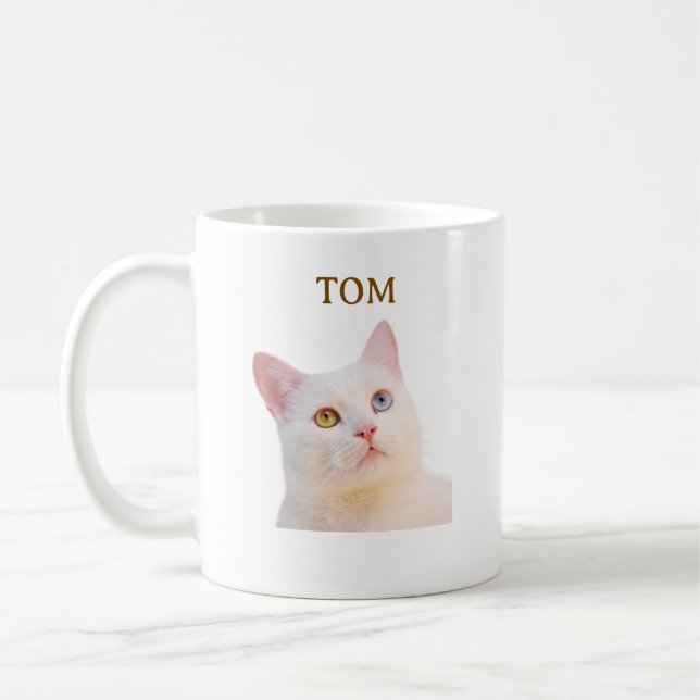 Mug à café avec photo personnalisée et nom de chat (Gauche)