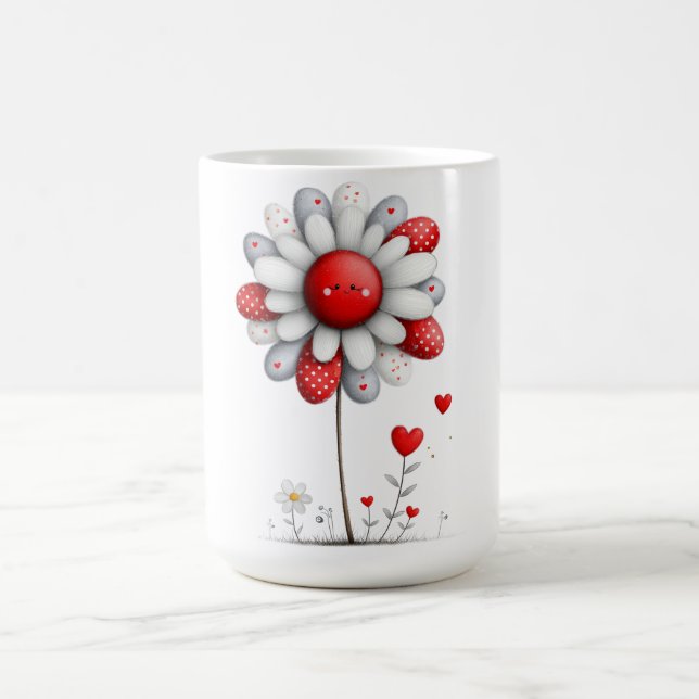 Mug à café avec tournesol piqué et coeurs (Centre)