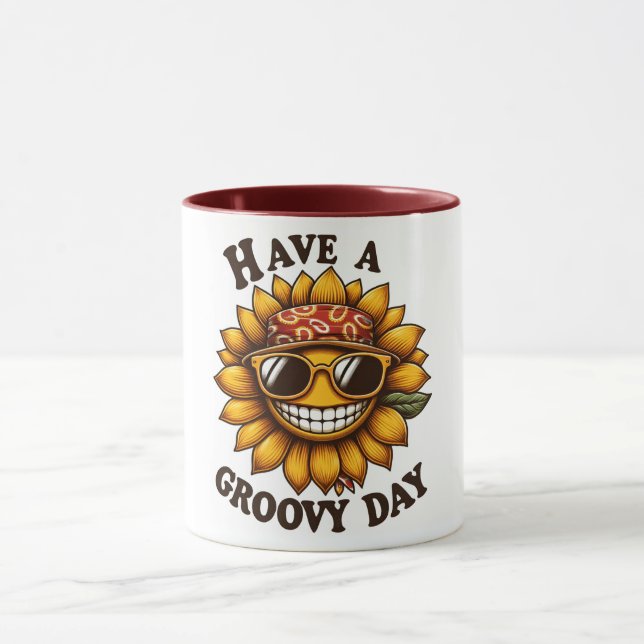 Mug à café avec tournesol souriant branché (Centre)