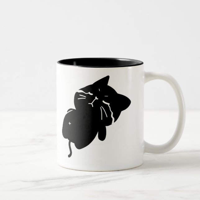 Mug à café avec un chat noir grassouillet mignon (Droit)