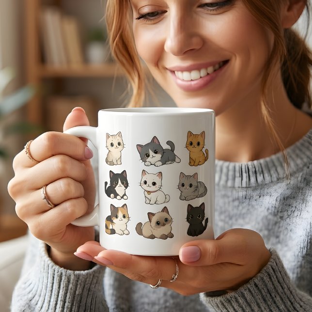 Mug à Café Blanc avec Chatons Mignons Kawaii (Créateur téléchargé)