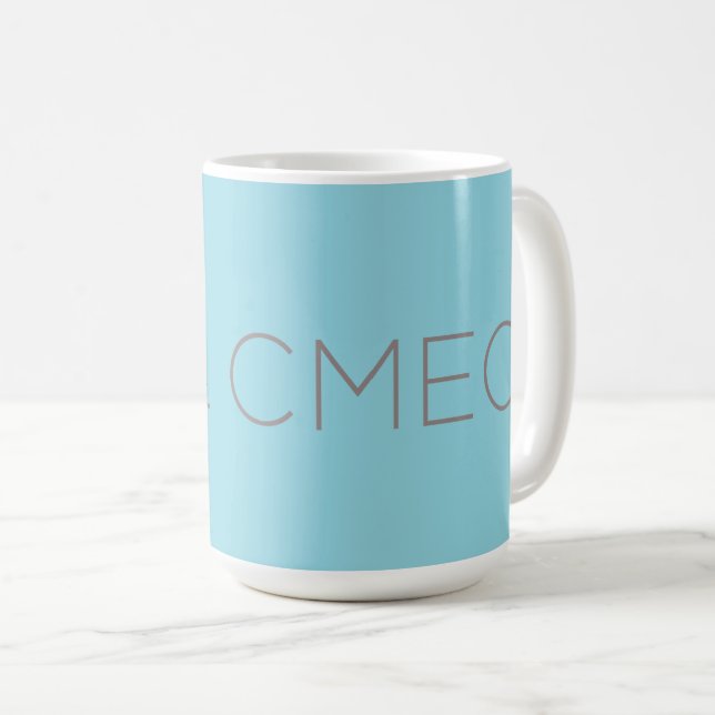 Mug à café CMEC - 15 oz, bleu clair avec gris (Devant droit)