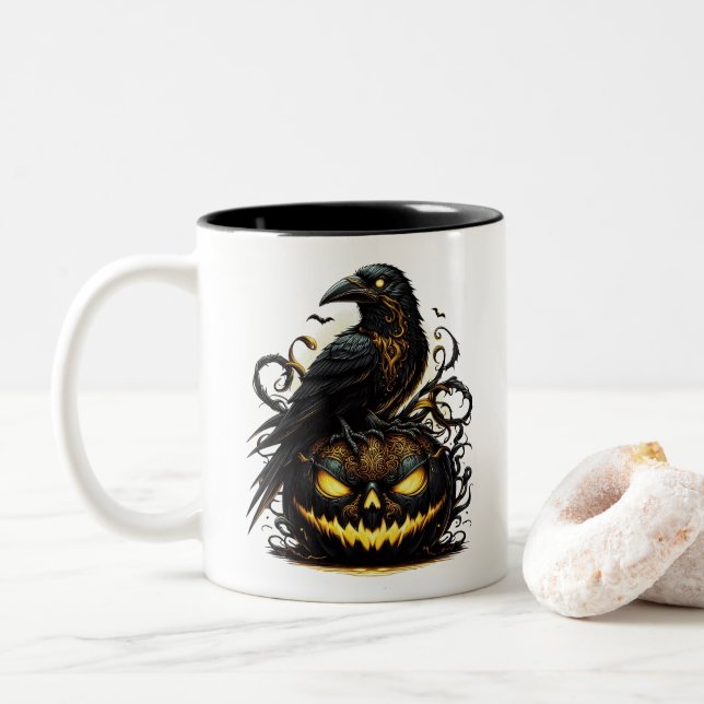 Mug à café Corbeau d'Halloween (Avec donut)