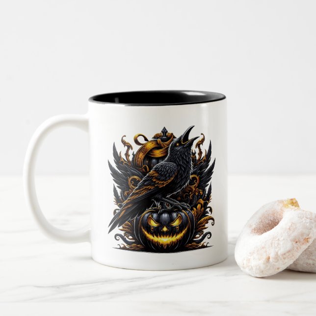 Mug à café Corbeau Halloween (Avec donut)