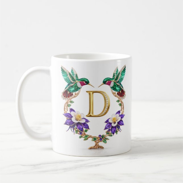 Mug à café D Monogramme Oiseau-Mouche Bijou de Lux (Gauche)