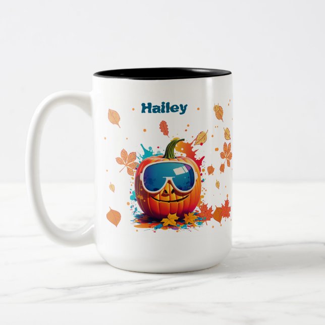 Mug à café d'automne 15 oz, Citrouille cool avec l (Gauche)