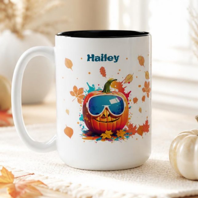 Mug à café d'automne 15 oz, Citrouille cool avec l (Créateur téléchargé)