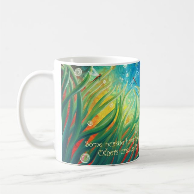 Mug à café de 15 oz, blanc, art original, libellul (Gauche)