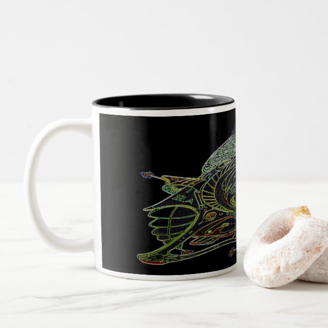 Mug à café deux tons avec vaisseau spatial Art 1 E (Avec donut)