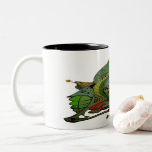 Mug à café en deux tons avec vaisseau spatial Art