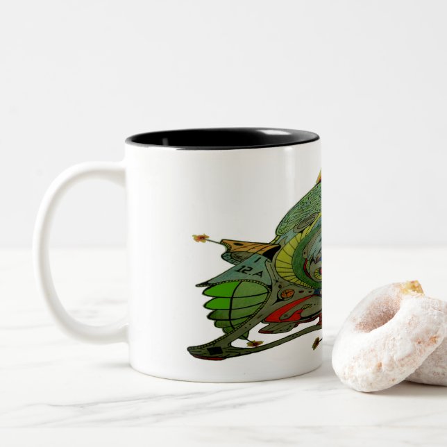 Mug à café en deux tons avec vaisseau spatial Art  (Avec donut)