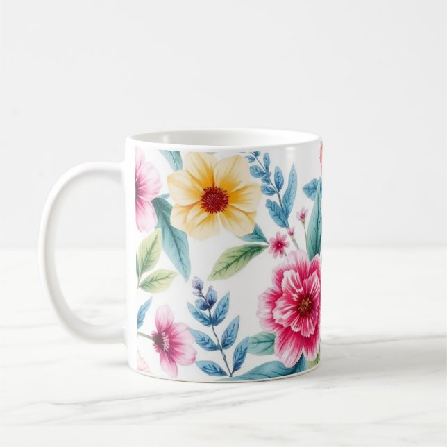 Mug à café floral - Fleurs d'aquarelle (Gauche)