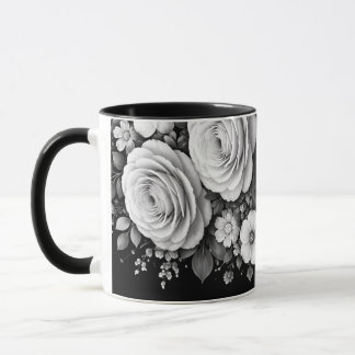 Mug à café floral noir et blanc