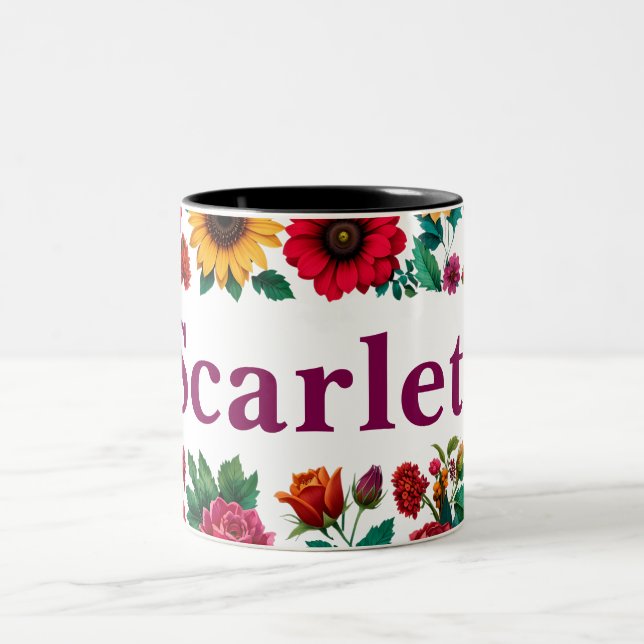 Mug à café floral personnalisable en deux tons (Centre)