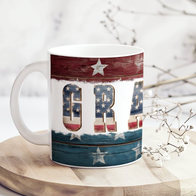 Mug à café grand-père rouge blanc bleu drapeau amé (Créateur téléchargé)