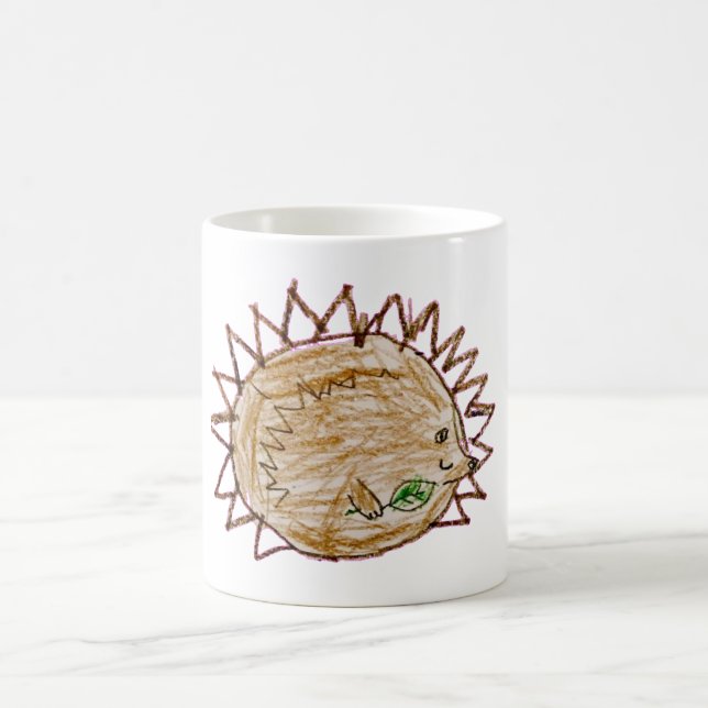 Mug à café Hérisson Mignon Tenant une Feuille (Centre)