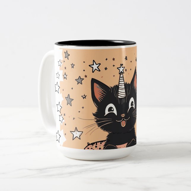Mug à café Humeur de chaton noir mignon (Devant gauche)
