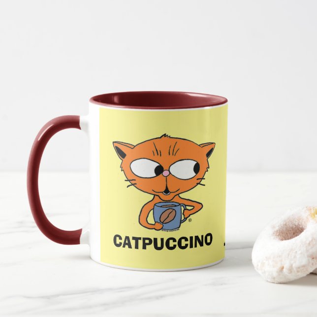 Mug à café humoristique CATPUCCINO Chat Blague (Avec donut)