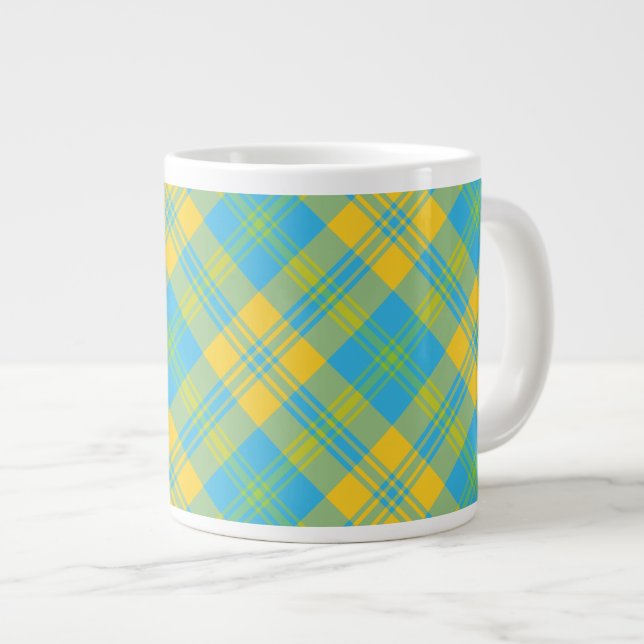 Mug à café Jumbo : Bleu, Jaune, Vert Plaid (Devant droit)