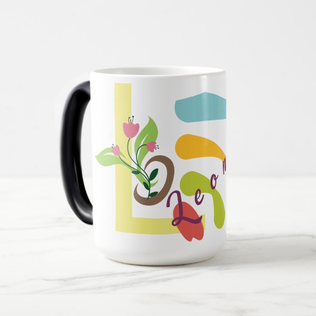 Mug à café Monogram sur mesure avec design floral (Devant gauche)