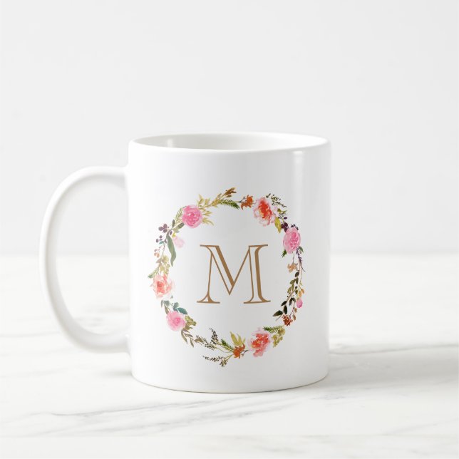 Mug à café monogramme floral (Gauche)