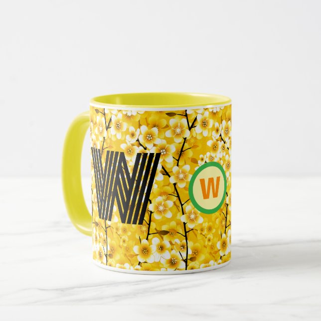 Mug à café monogramme floral (cadeau initial uniqu (Devant gauche)