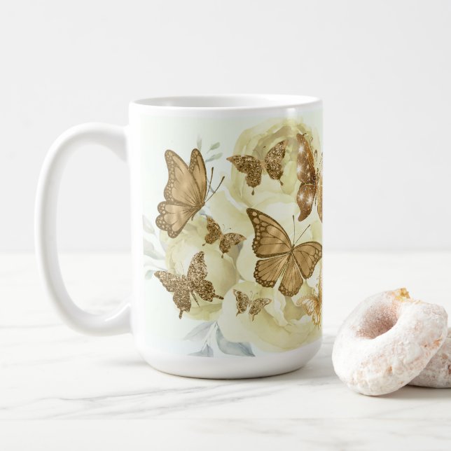 Mug à café Papillon jaune et or (Avec donut)