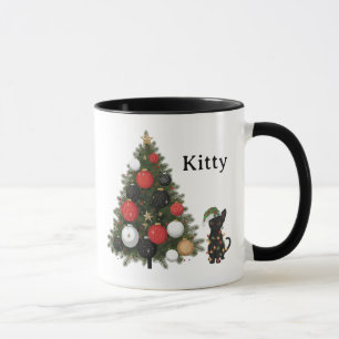 Mug à café personnalisé Chat et sapin de Noël